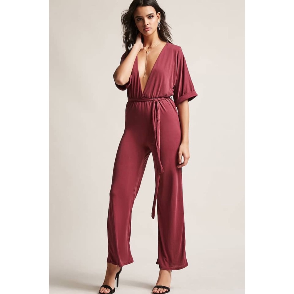 Plunging Wide Leg Jumpsuit